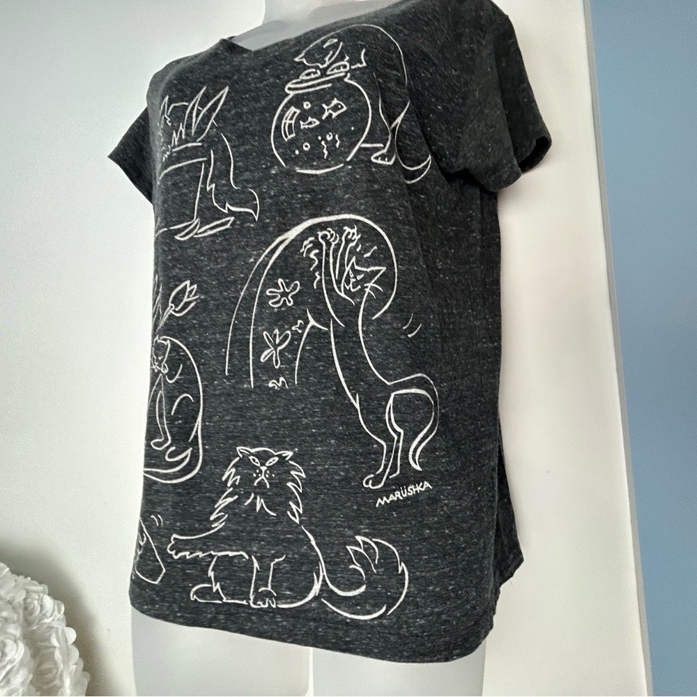 Marushka Gray Heathered Cat Antics‎ T-shirt Small - Picture 9 of 10